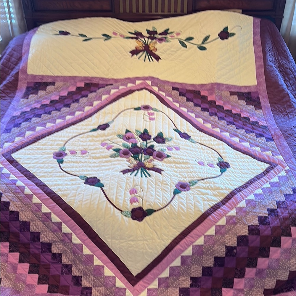 Handmade Amish Purple Floral Quilt